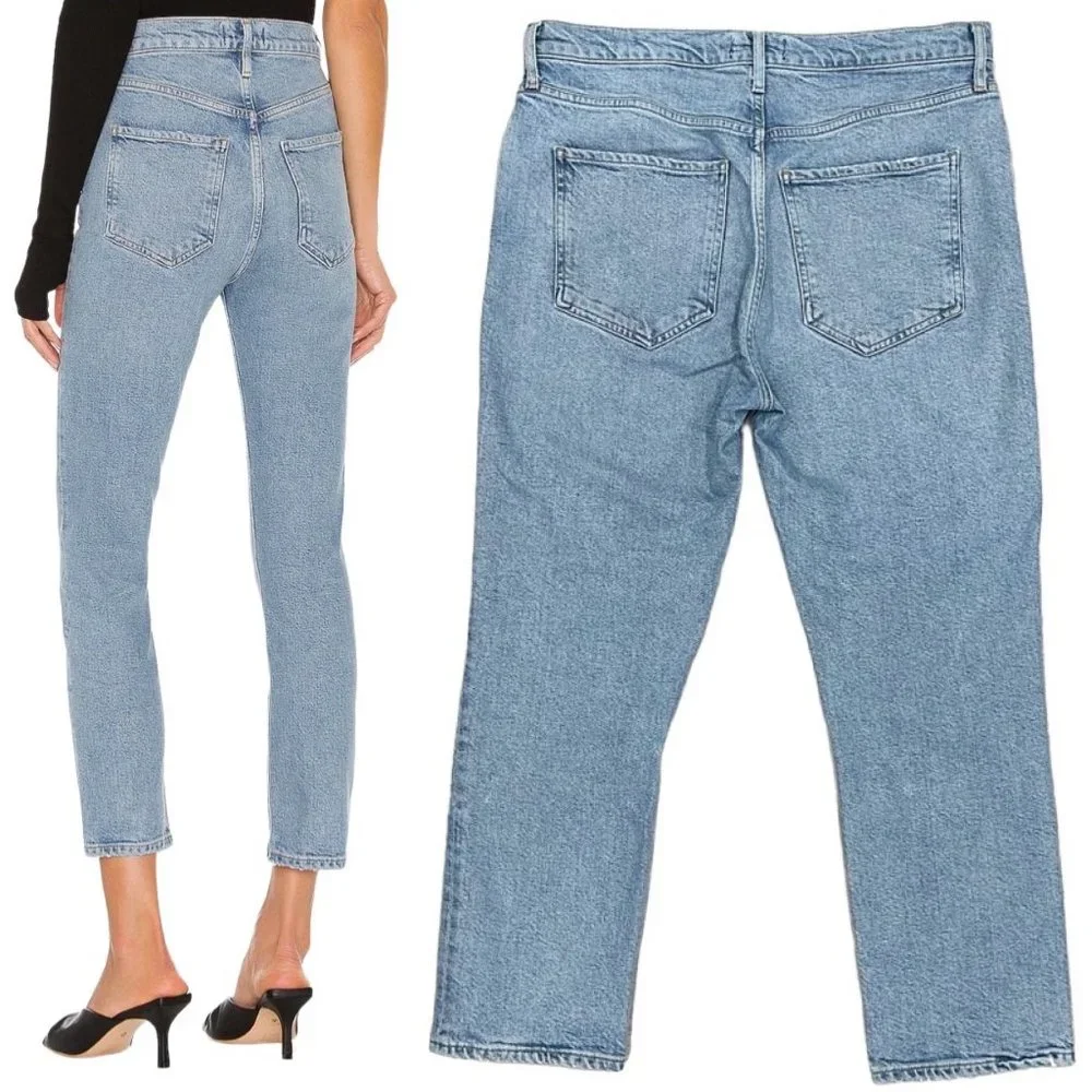 Agolde Riley High Rise Straight Crop Jeans in Shiver Light Wash Denim Size 30 - Picture 2 of 15